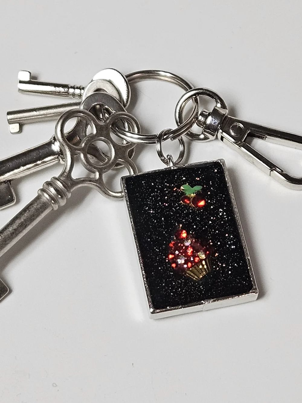 Sparkling Red Cherry & Cupcake Resin Keychain Bag Charm
